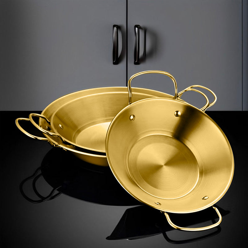 21cm Stainless Steel Dry Pot Gold Finish Kitchen Essential Even Heat Handle