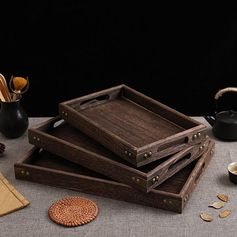 Small Walnut Brown Rectangle Wooden Tray Serving Board Kitchen Decor