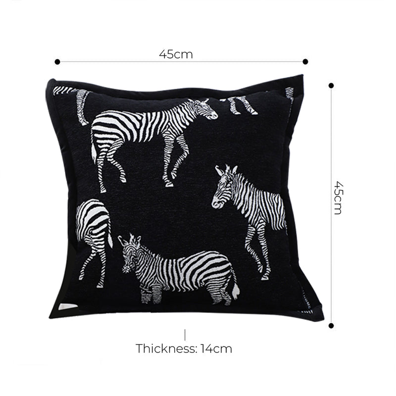 Decorative Polyester Square Pillow 45x45x14cm Black Zebra Luxury