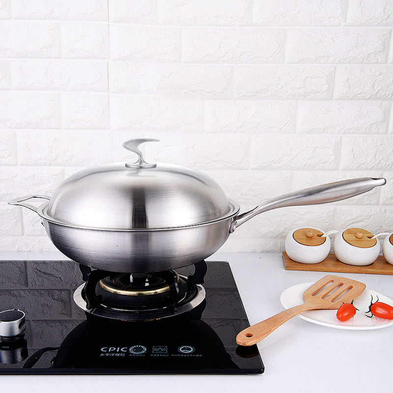 Stainless Steel Fry Pan 34cm Non-Stick Skillet With Lid Induction Safe