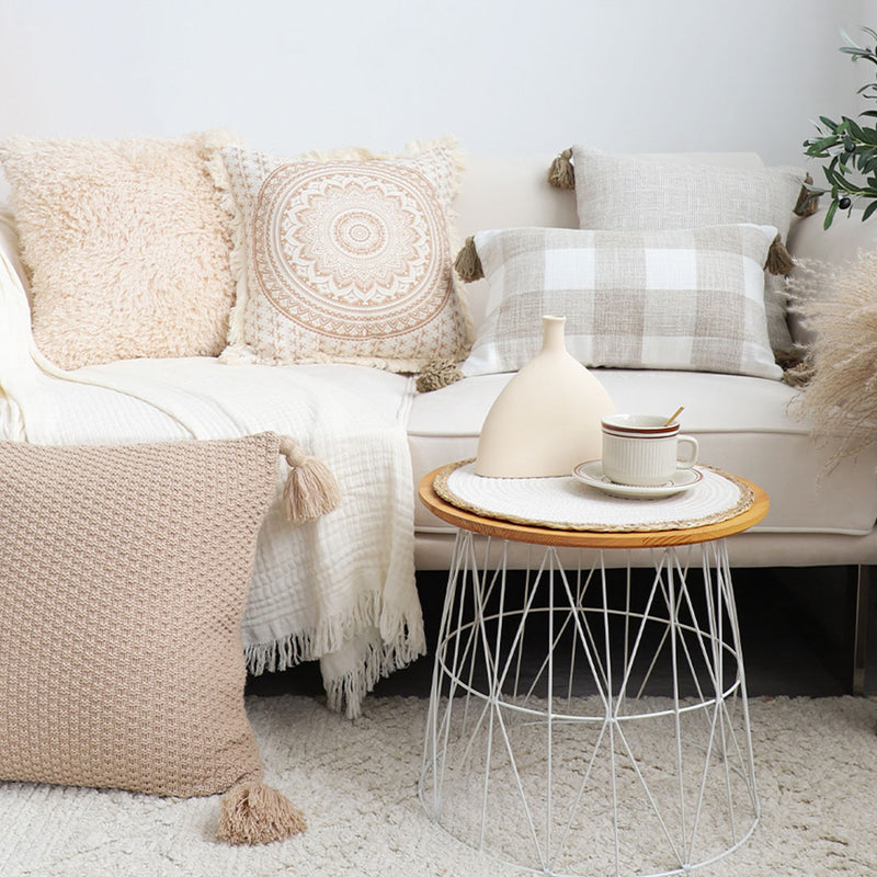 2X Plush Velvet Sofa Cushion 45X45X15CM Beige Polyester Cotton