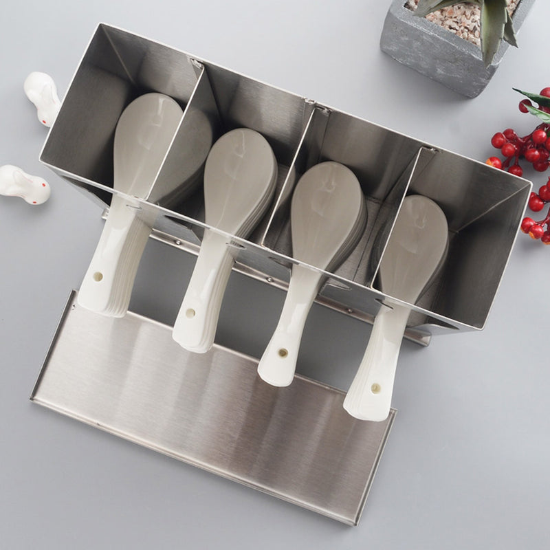 Stainless Steel Spoon Utensil Holder 4 Holes 240X90X230mm Detachable Cover Drain