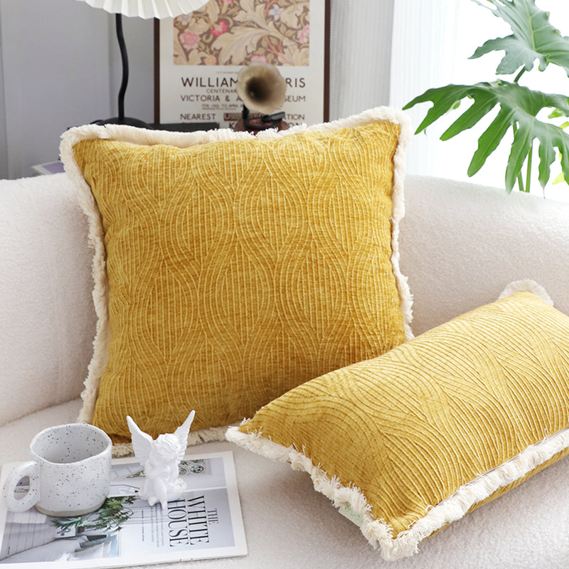 2X 50cm Throw Pillow Chenille Texture Turmeric Yellow Polyester Cotton Decor