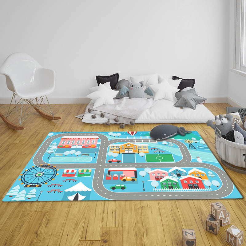 Kids Rug Polyester 120x180cm Street Map Play Mat Multicolor Educational