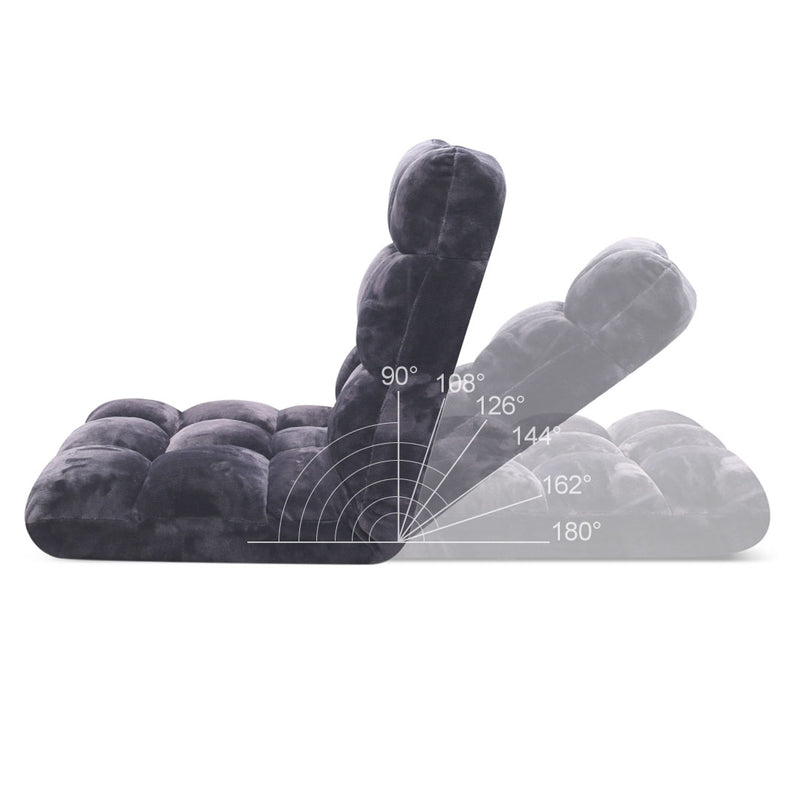 Floor Recliner Folding Lounge Sofa Chair Cushion Grey with 6 Angle Adjustment
