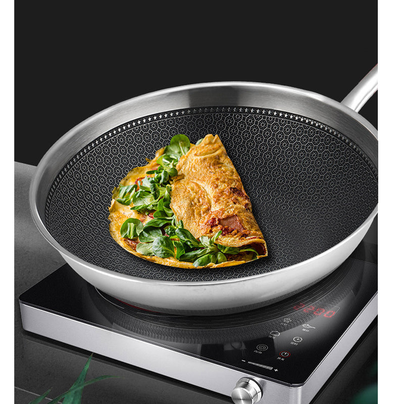 2X 30cm 304 Stainless Steel Frying Pan Nonstick Interior With Lid Induction Safe