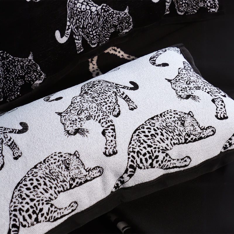 2X 30cm Fleece Leopard Lumbar Throw Pillow White Black Decorative Cushion