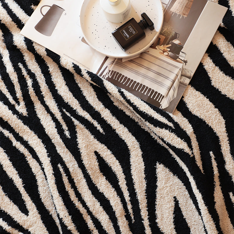 2X 130x170cm Half Fleece Polyester Throw Blanket Black And White Zebra Print