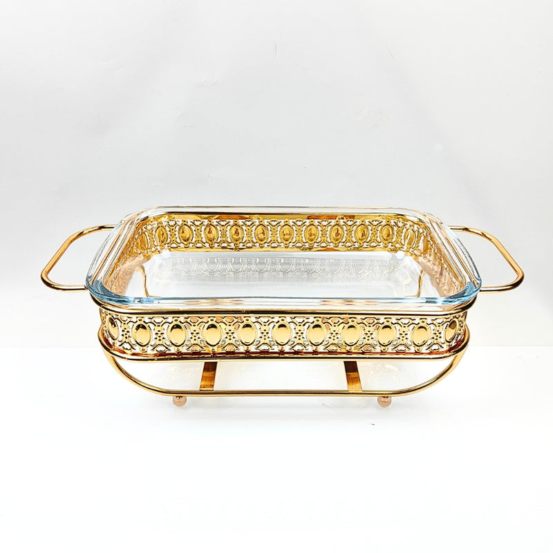 1.5L Lace Dining Stove Glass Pot Iron Frame Stainless Steel Lid Gold