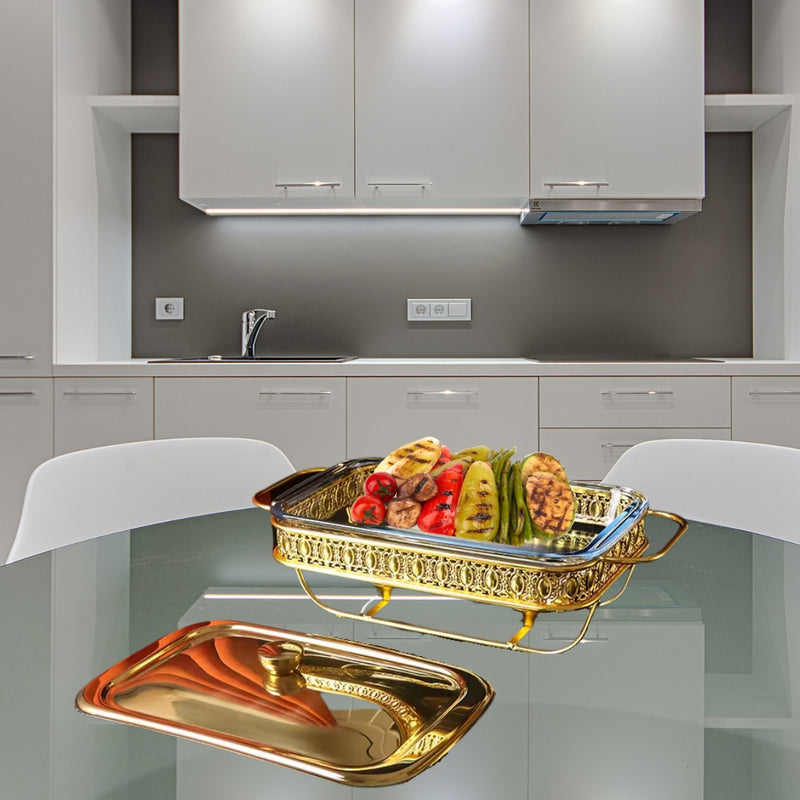 2L Lace Dining Stove Glass Pot Iron Frame Stainless Steel Lid Gold