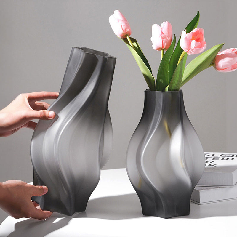 26cm Grey Glass Vase Handcrafted Bubble Texture Home Decor Art Piece