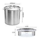 50L Stainless Steel Stockpot With Steamer Rack Insert Lid Heavy Duty Base
