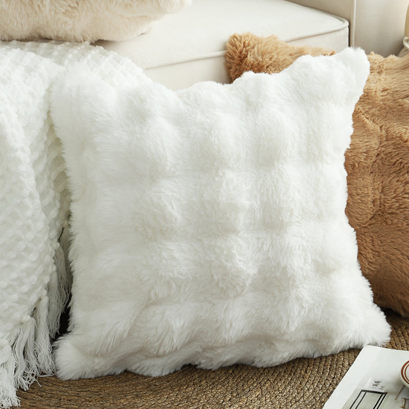 2X 50cm White Faux Rabbit Fur Pillow Luxurious Soft Square Cushion Decor
