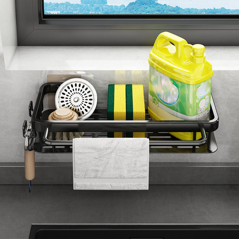 Aluminum Kitchen Sink Storage Rack Black Wall Mounted Space Saver 34cm
