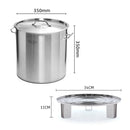 33L Stainless Steel Stockpot with Lid 2X Steamer Rack Insert Tray 35cm 34cm