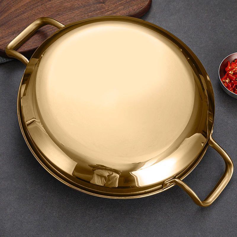 28cm Dry Pot 202 Stainless Steel Gold Plated Induction Dishwasher Safe