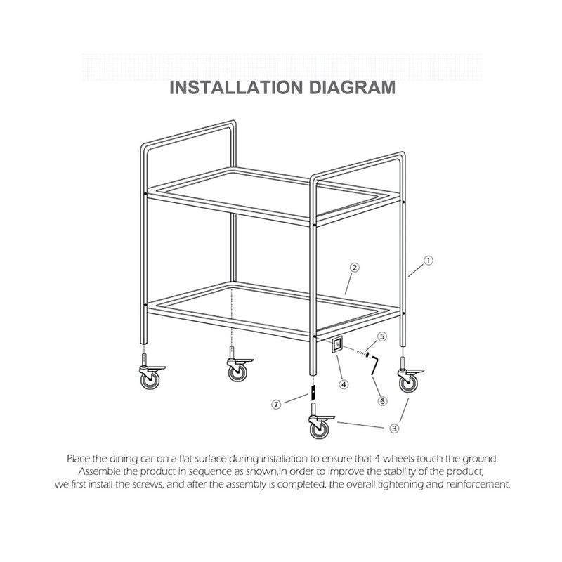 2X 2 Tier Stainless Steel Kitchen Trolley Service Cart With Locking Wheels