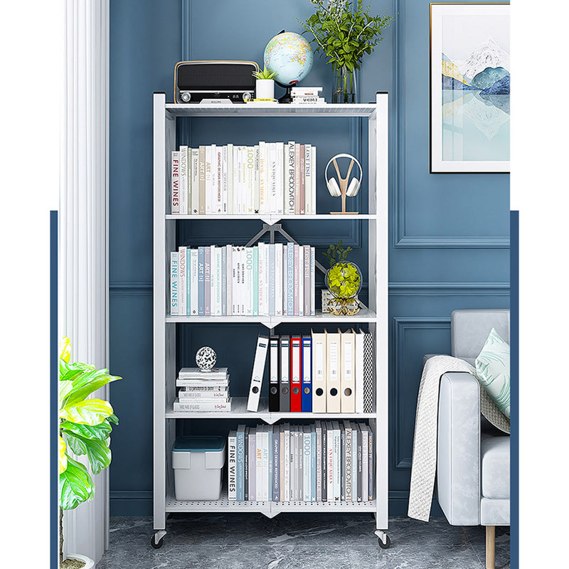 5 Tier Carbon Steel Shelving Rack White Foldable Mobile Storage Cart 71x36x160cm