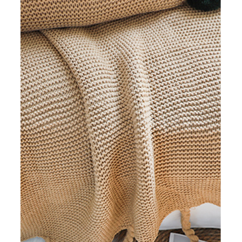 2X Coffee Acrylic Knitting Blanket Warm Cozy Tassel Fringe Sofa Bed Decor