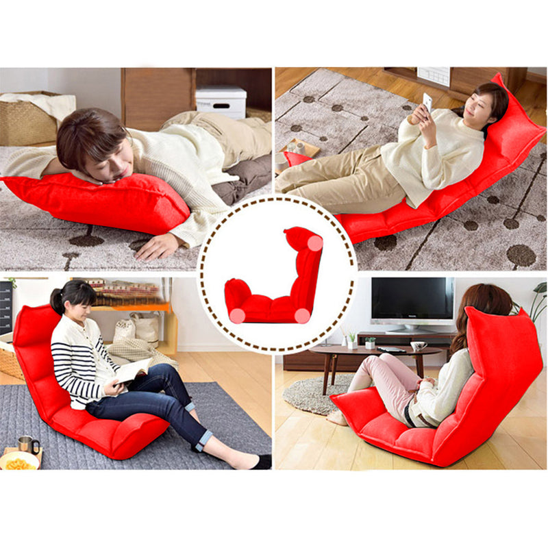 2X Foldable Suede Floor Lounge Recliner Chair 5 Positions 130x53x13cm Red