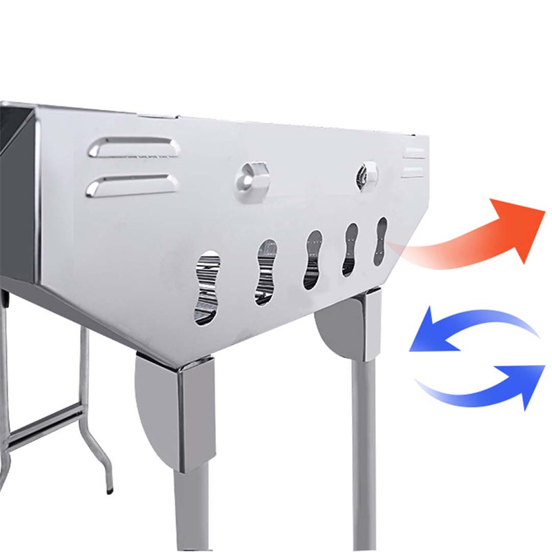 2X Skewer Charcoal Grill Stainless Steel Portable Heavy Duty With Plate 730mm