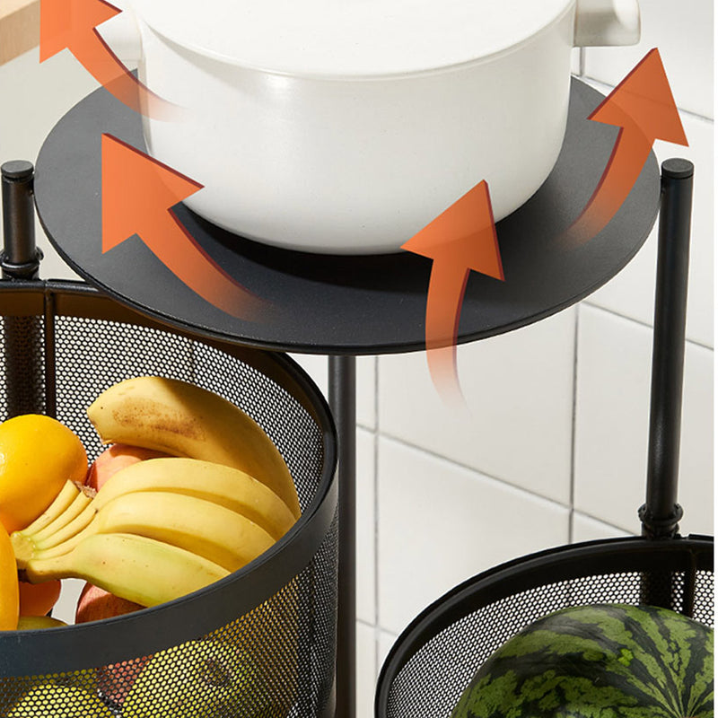3 Tier Carbon Steel Rotating Kitchen Cart With Caster Wheels Black 60cm