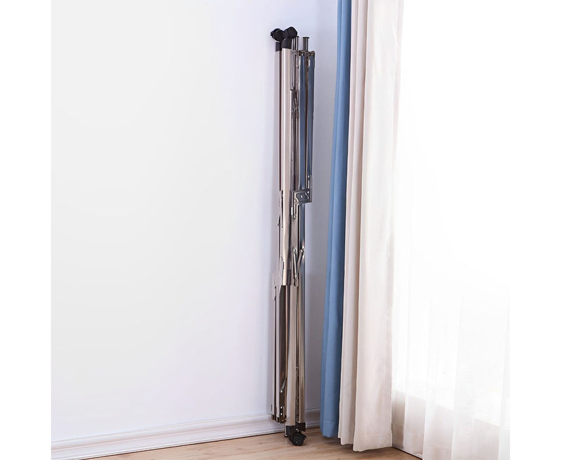 2X 1.6m Stainless Steel Foldable Clothes Drying Rack With Wheels 40kg Silver