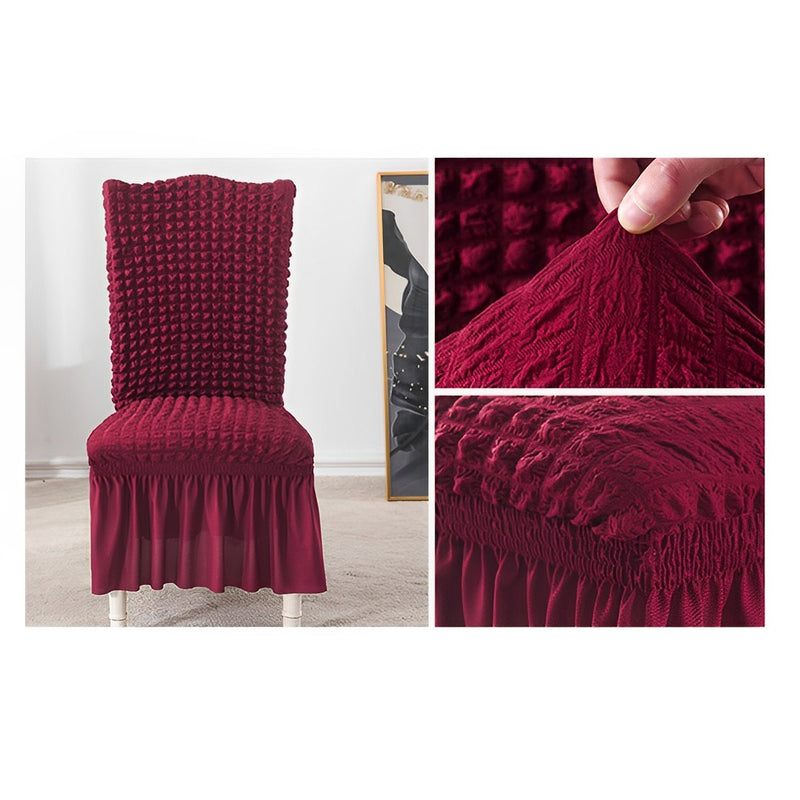 Stretch Polyester Chair Cover Ruffle Skirt Burgundy Fits Back 45 To 60 Cm