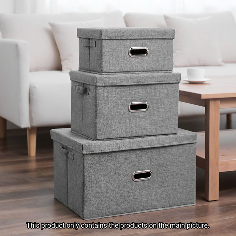 Large Grey Foldable Canvas Storage Box Cube Organizer Basket Home Decor 44x29x30cm