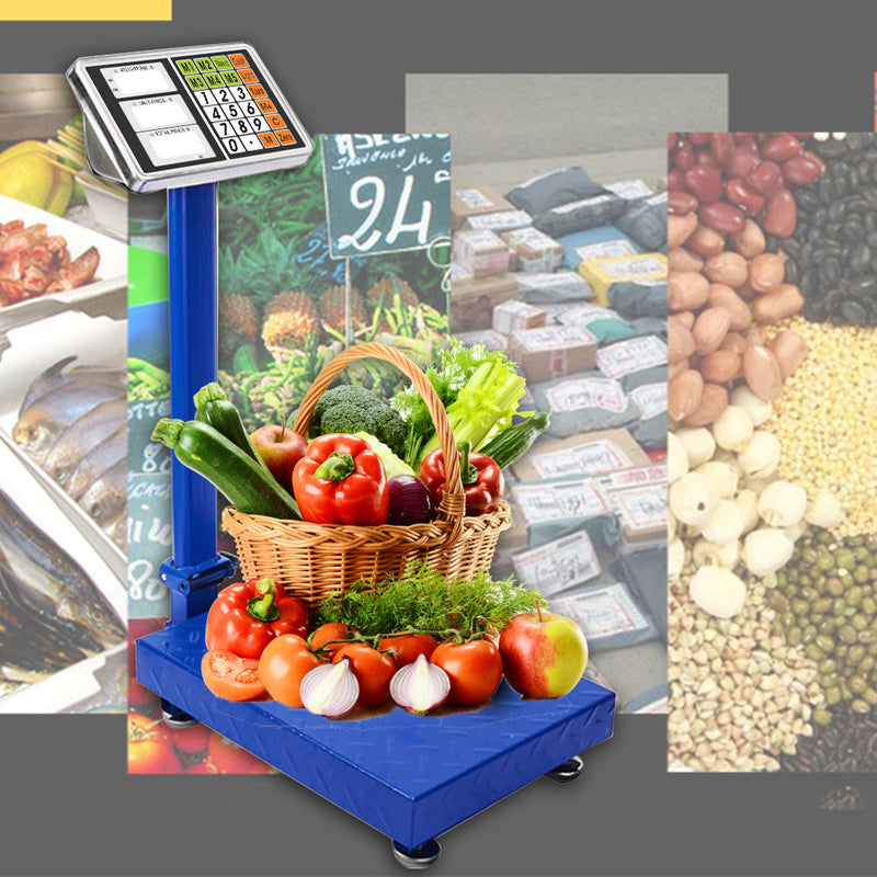 4X 300Kg Digital Electronic Platform Scale Stainless Steel Pan Blue