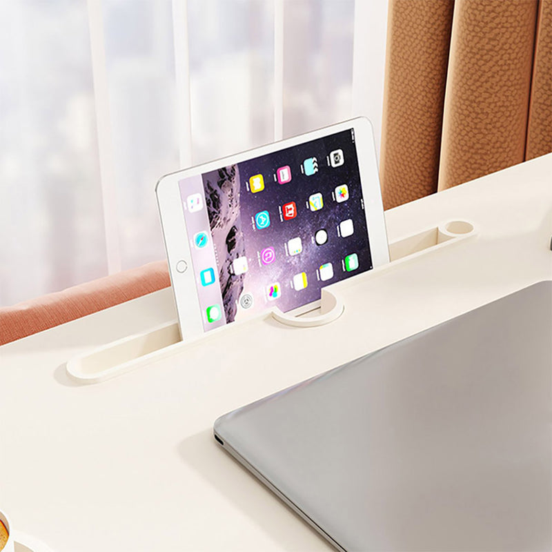 White Portable Folding Bed Table Adjustable Desk Cup Holder Particleboard Metal