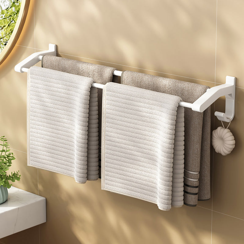 Wall Mounted Aluminum Double Pole Towel Rack 52cm White Rust Proof With Hooks