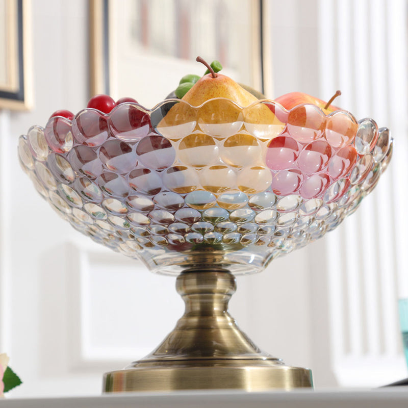 Bronze Glass Pedestal Fruit Bowl 30cm X 18cm Iron Base Crystal Decor