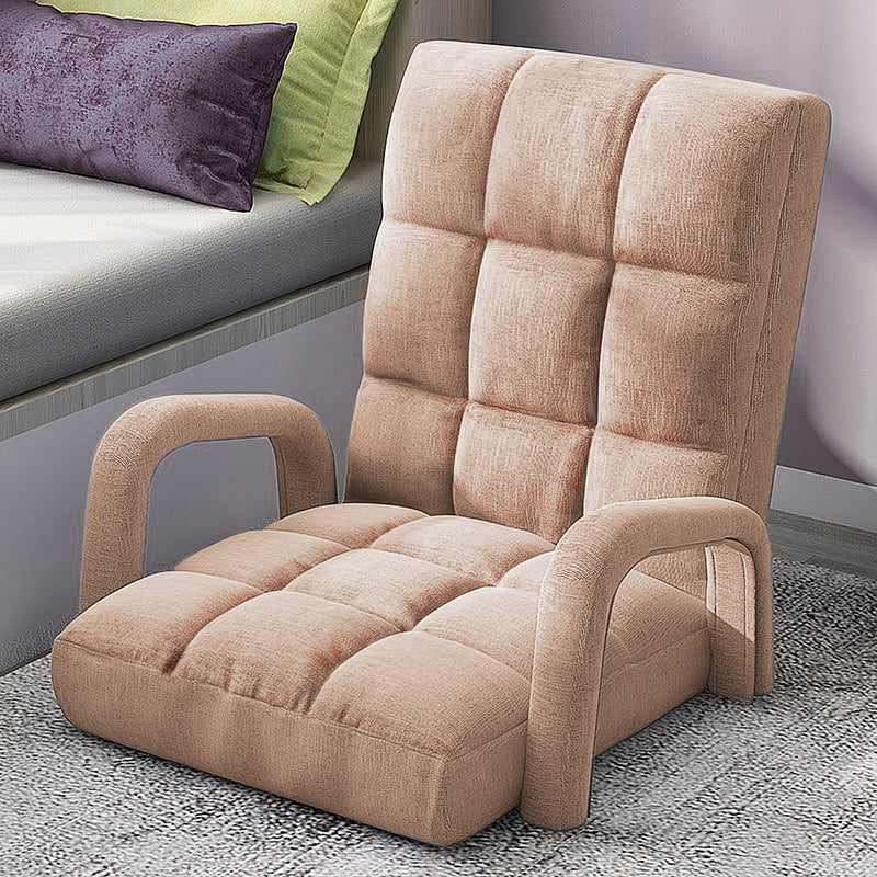 Foldable Adjustable Floor Recliner Chair Linen 135 X 58 X 20cm Armrest Khaki