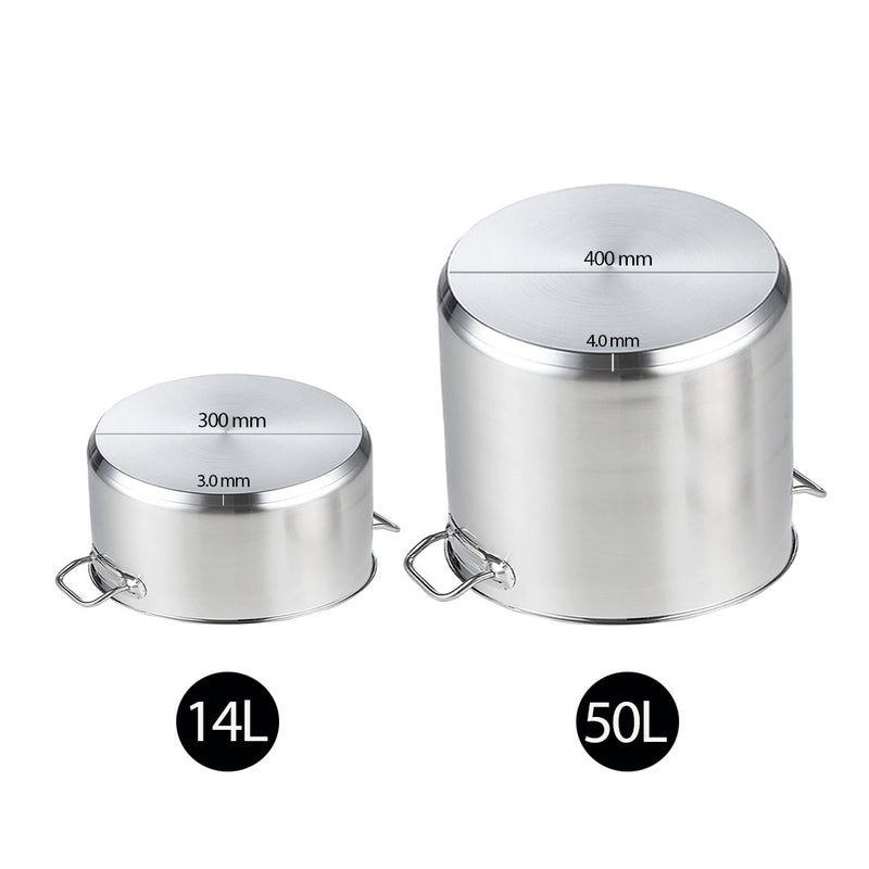 14L Wide 50L Tall Commercial Grade Stainless Steel Stock Pots Thick Bottom 18/10