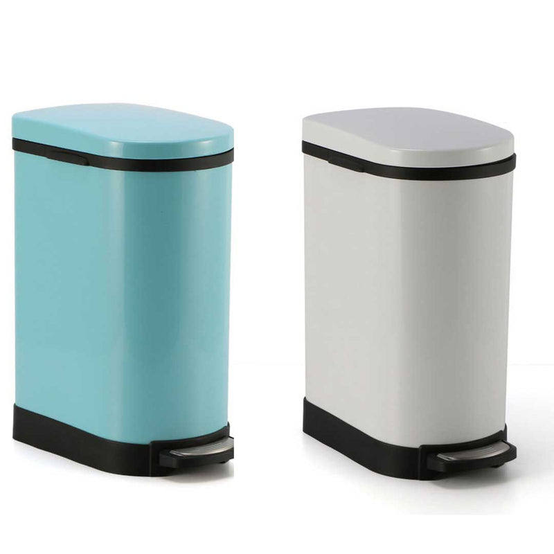 2X 10L Blue Stainless Steel Foot Pedal Trash Bin With Soft Close Lid