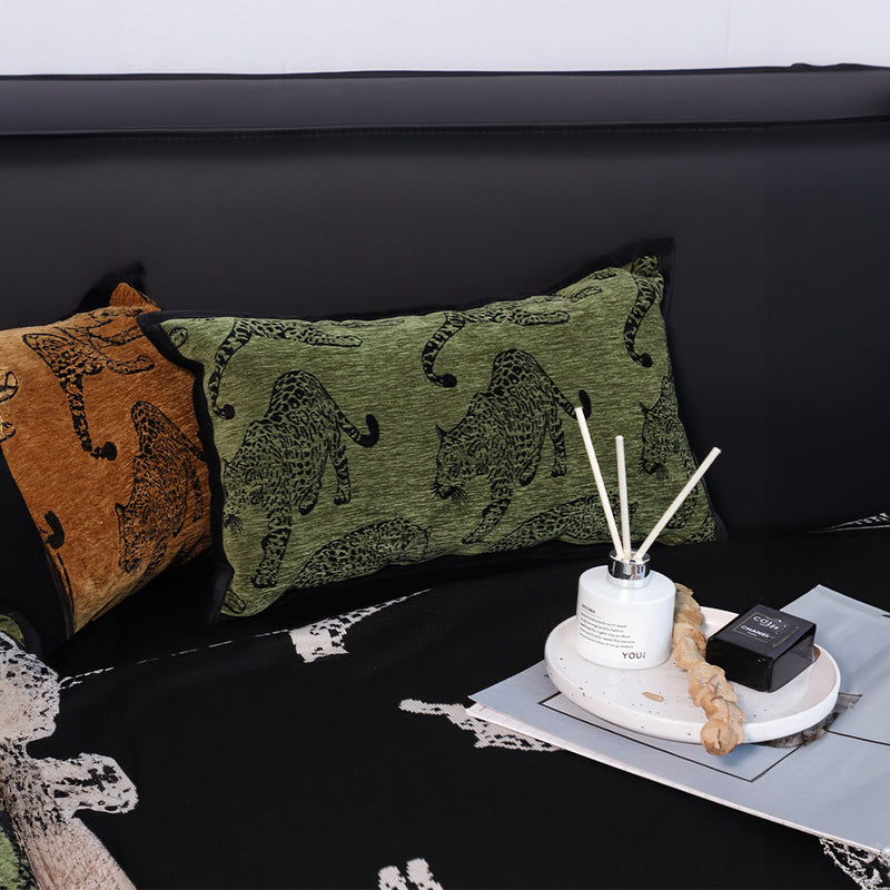 2X Green Leopard Lumbar Throw Pillows Polyester 30x50cm Retro Decorative
