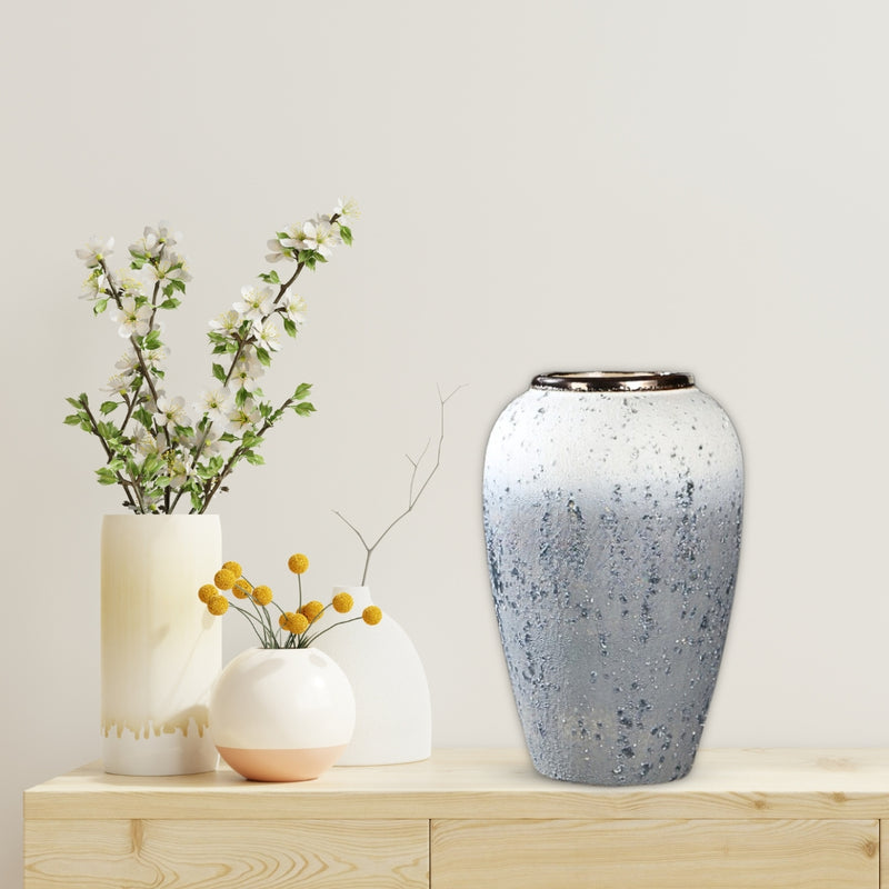 Large Ceramic Flower Vase 35x17cm White Grey Handcrafted