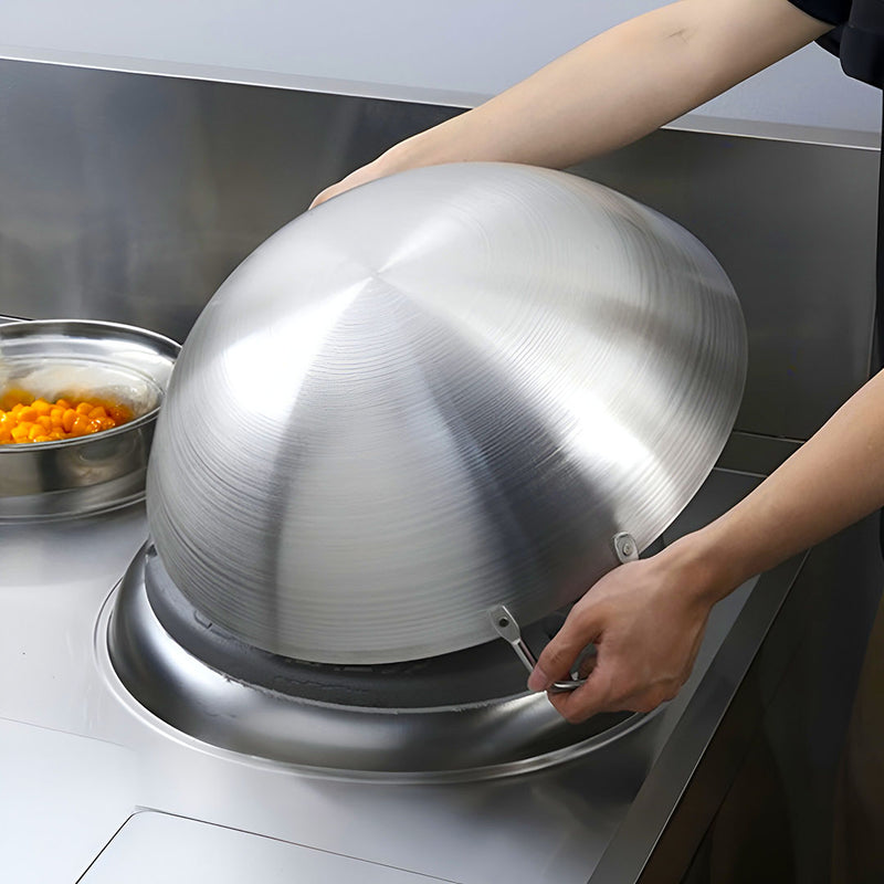 43cm Stainless Steel Wok 2 Sturdy Handles Wood Grip Commercial