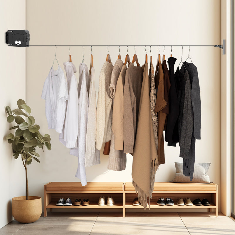 Wall-Mounted Clothes Line Rack Retractable Foldable Space-Saving Black 160mm