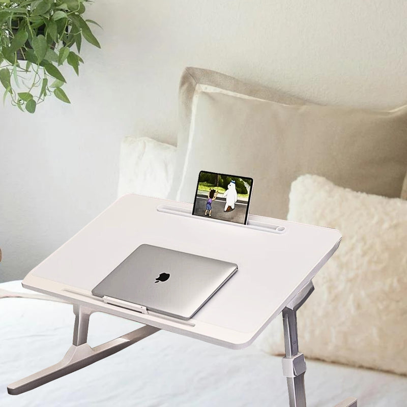 2X 60X40cm White Portable Foldable Adjustable Bed Table Tablet Slot Anti Slip