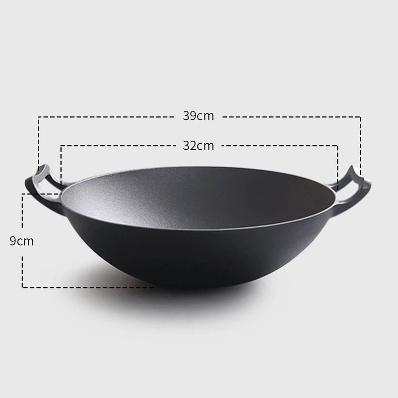 2X Cast Iron Wok Fry Pan 31cm Double Handle Non Stick Black