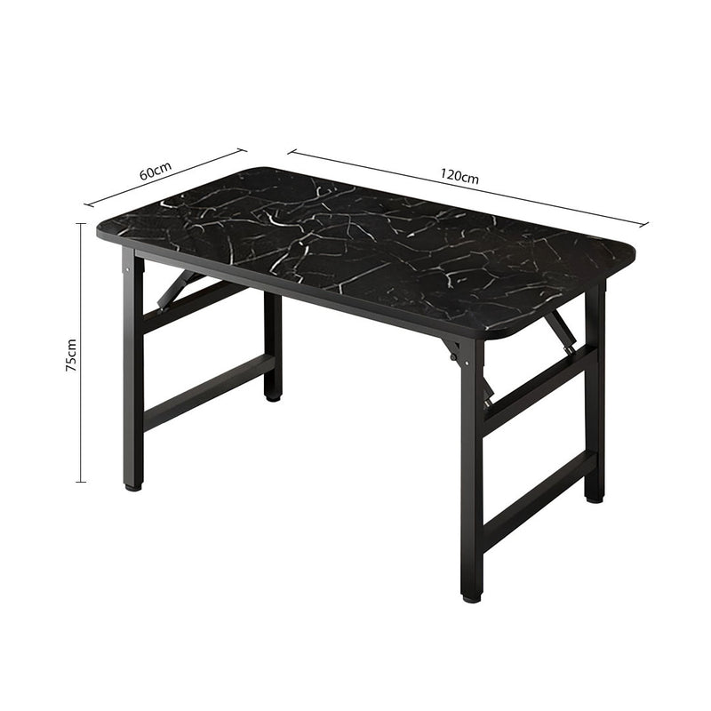 Black Foldable Computer Study Table Stone Pattern 120x60x75cm Easy Assembly