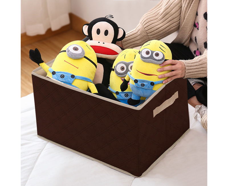Small Non Woven Fabric Storage Box 35x28x18cm Diamond Quilt Grid Coffee Dustproof