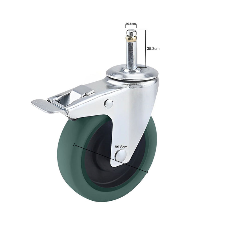 2X 4"" Polyurethane Swivel Caster Wheels with Brake Heavy Duty Smooth Silent
