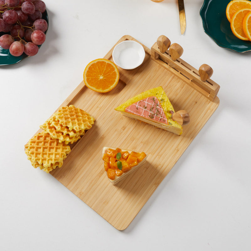 2X 36cm Rectangular Bamboo Cheese Board Brown Removable Slate Serving Tray
