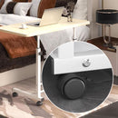 White Maple Bedside Table 40x80cm Movable Desk with Wheels White Metal Frame
