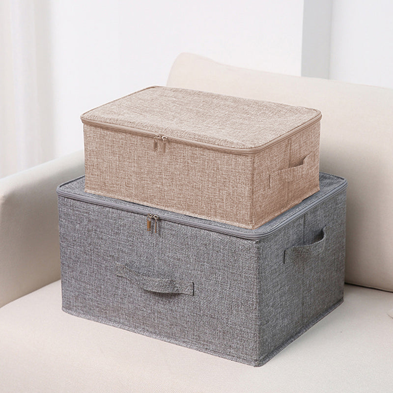 2X Small Beige Foldable Canvas Storage Box 38cmx26cmx15cm Double Zipper