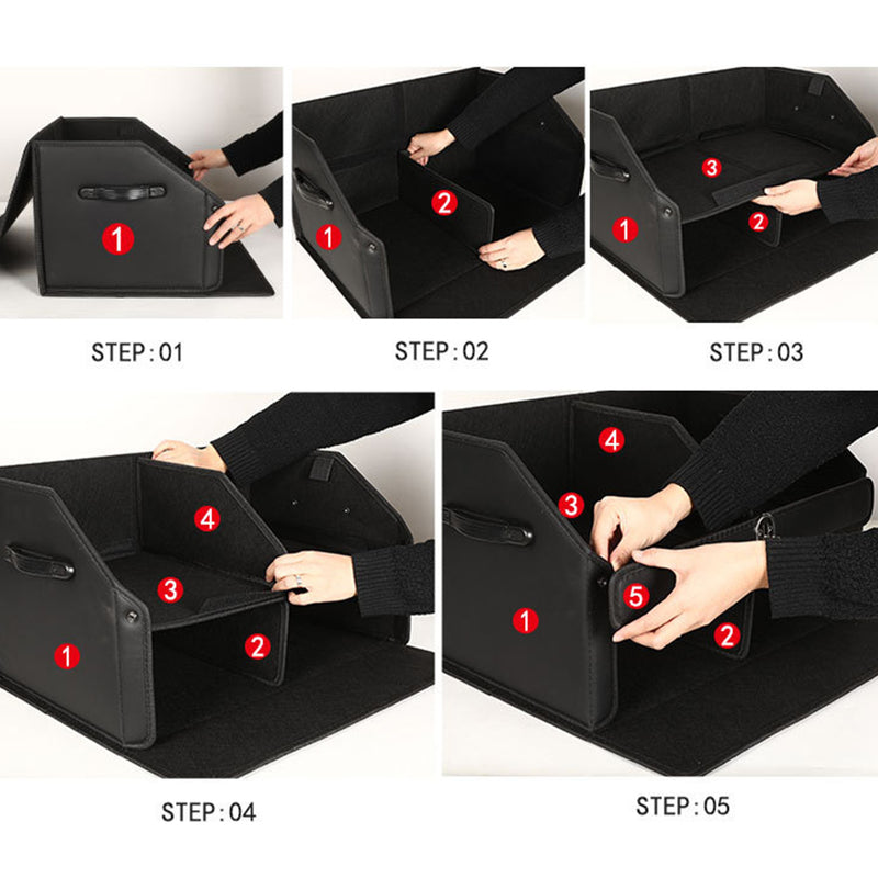 2X Car Trunk Organizer 56cm Leather Foldable With Removable Divider Lock Black