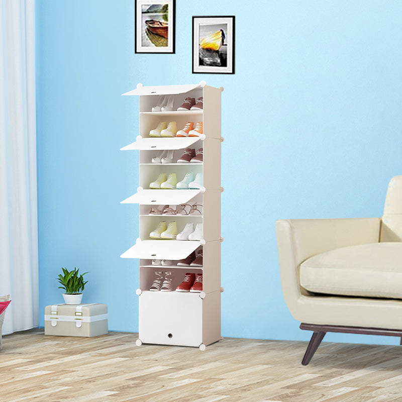 8 Tier White Shoe Rack Organizer Durable Space-Saving Storage with Cover